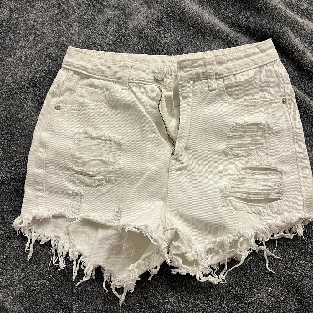 SHEIN White Jean Shorts Distressed High-Waisted